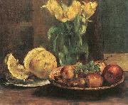 Lovis Corinth Stillleben mit gelben Tulpen, apfeln und Grapefruit oil painting